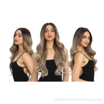 30 Inches Loose Wave Wig Ombre Blonde Wig  Long wavy Heat Resistant Fiber Easy 360 Synthetic HD Lace Front Wigs For Black Women